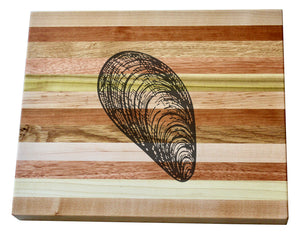 Mussel Shell Engraved Wooden Serving Board & Bar Board