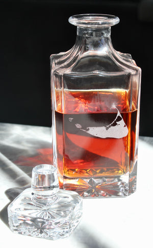 Nantucket Engraved Whiskey Decanter - 26oz Square Crystal Decanter with Stopper