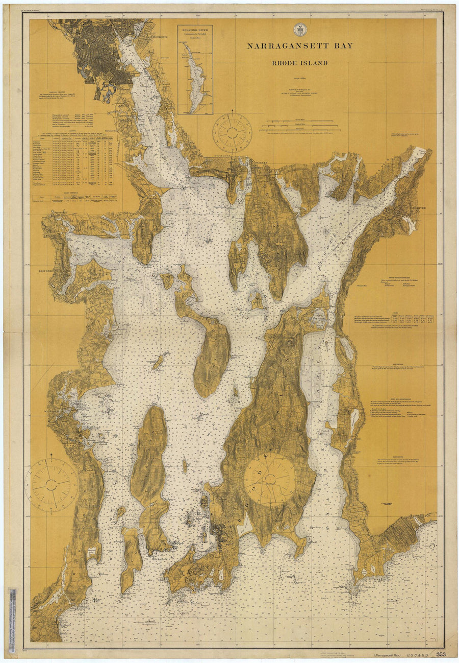 Narragansett Bay & Newport Harbor Map - 1915