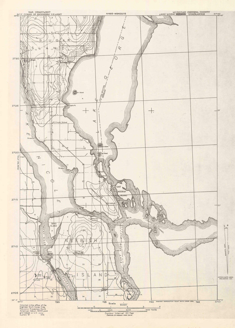 Neebish Topographic Map - 1940