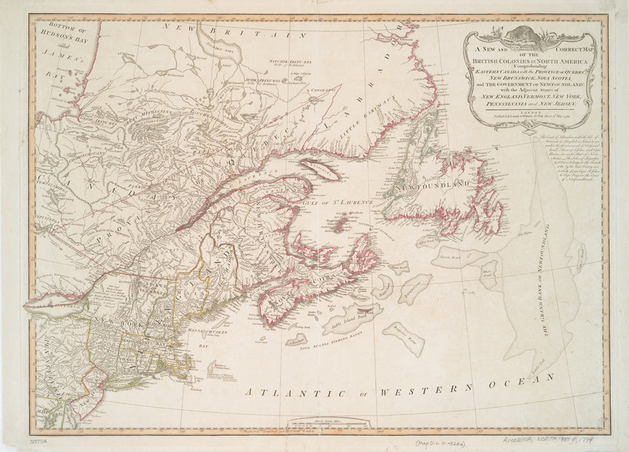 New England - British Colonies Map - 1794
