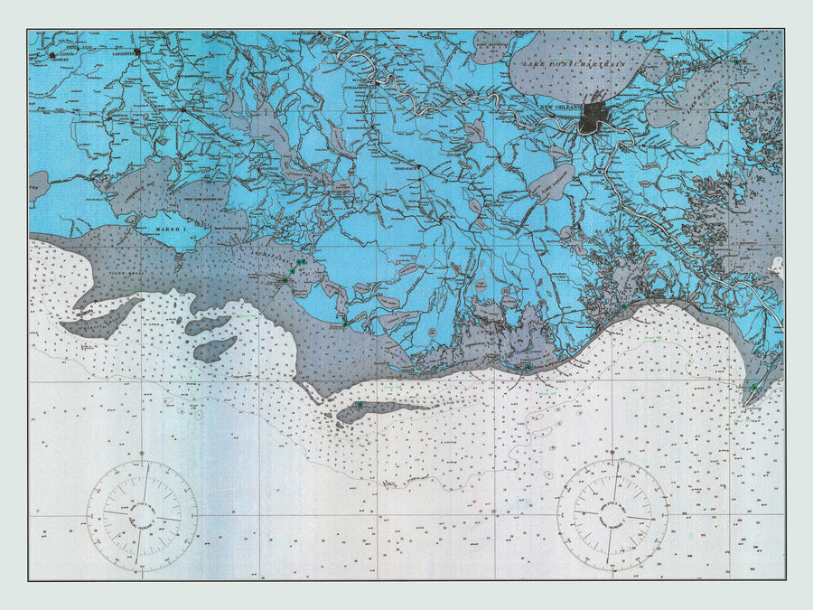 New Orleans & Gulf of Mexico Map (Blue) - 1925