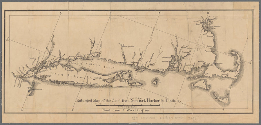 New York Harbor to Boston Map (18" x 40") (24" x 52")
