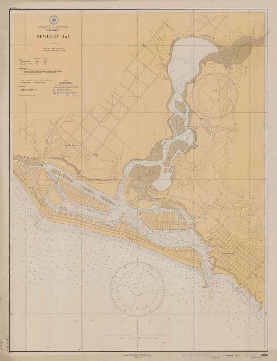 Newport Bay California Map - 1934