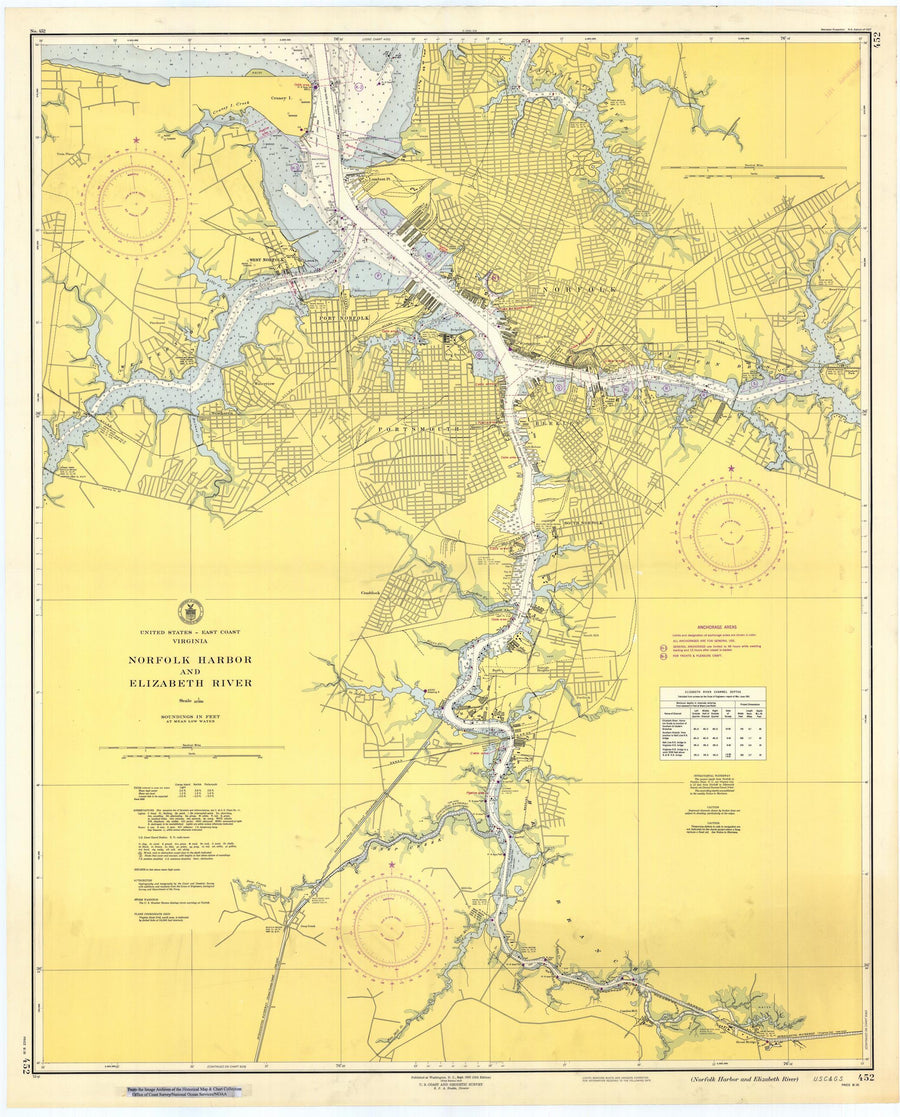 Norfolk Harbor and Elizabeth River Map  - 1952