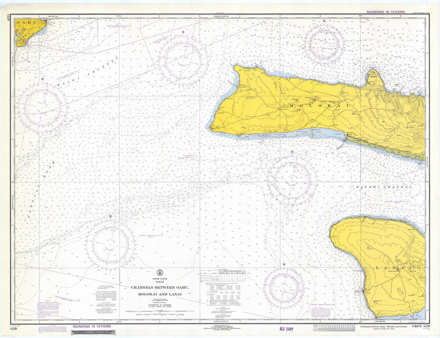 Oahu, Molokai, Lanai Channels Map - 1972