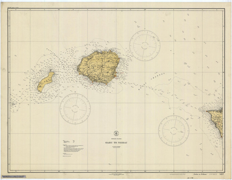 Oahu to Niihau Map - 1928