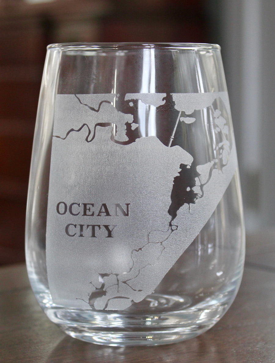 Ocean City (NJ) Map Engraved Glasses