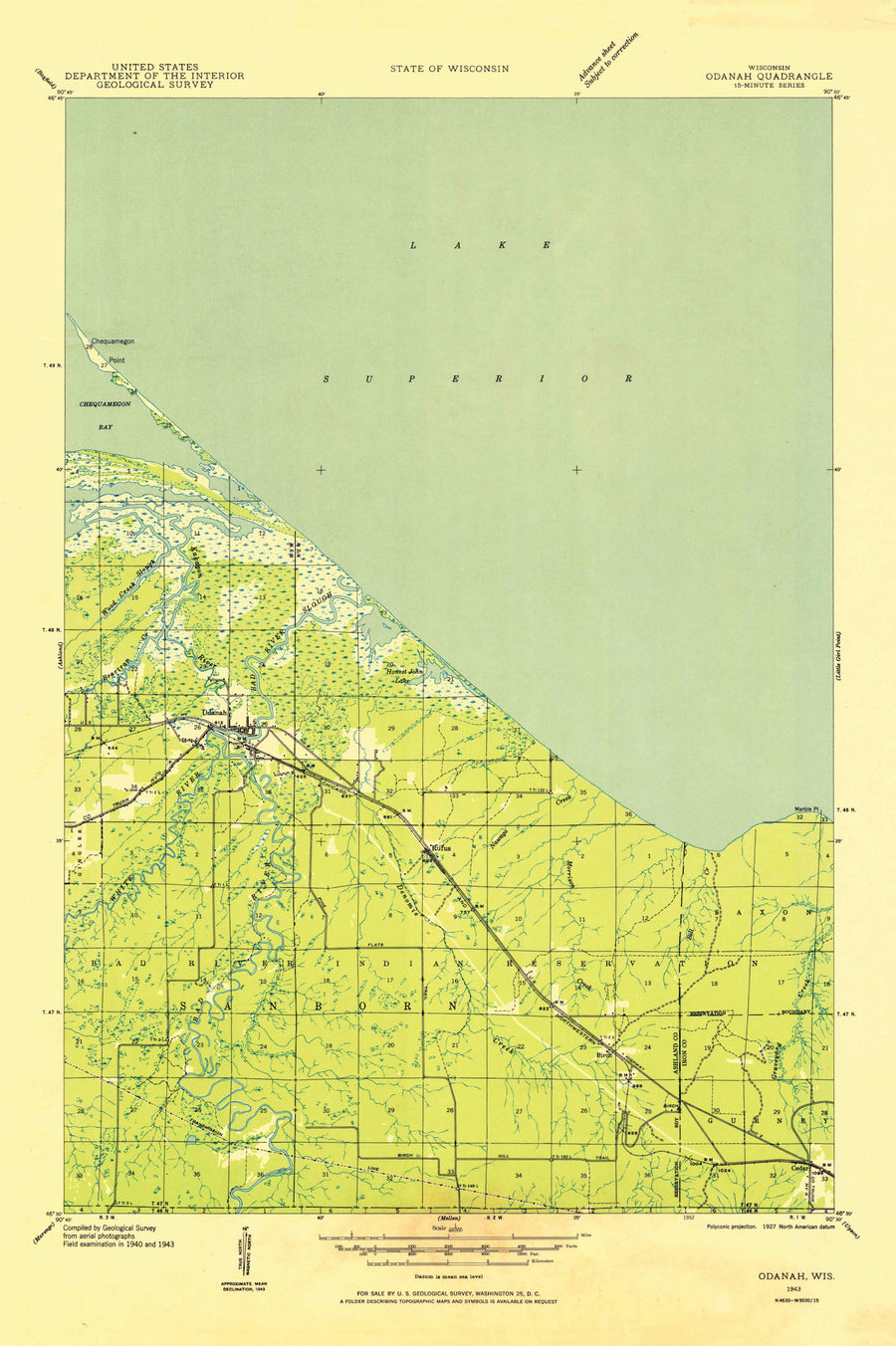 Odanah Wisconsin Topographic Map - 1943