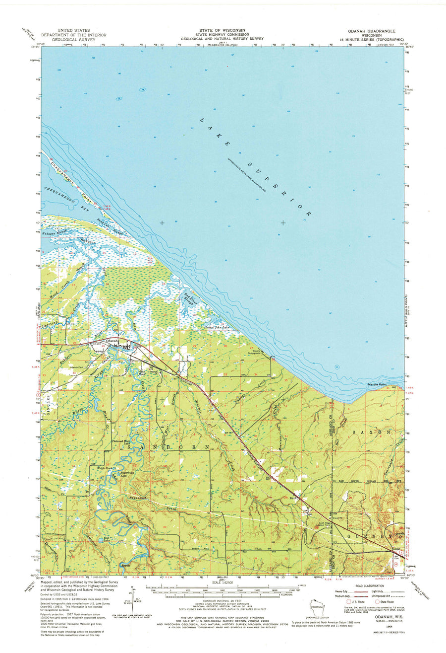 Odanah Wisconsin Topographic Map - 1964