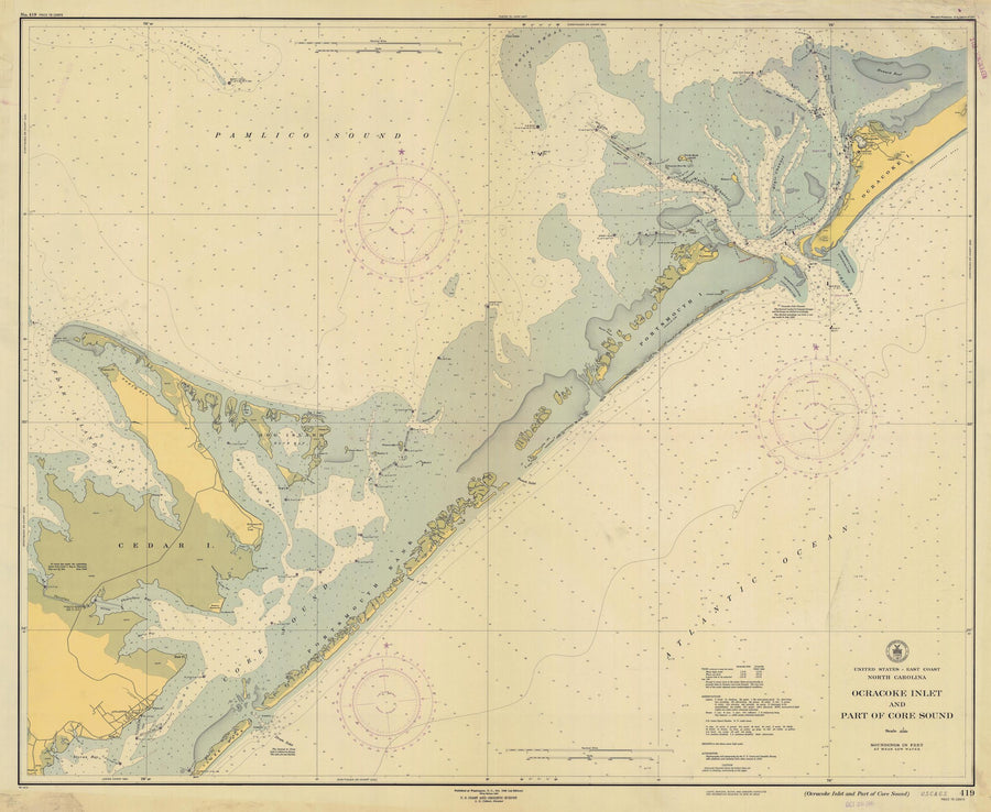 Ocracoke Inlet and Core Sound Map - 1946