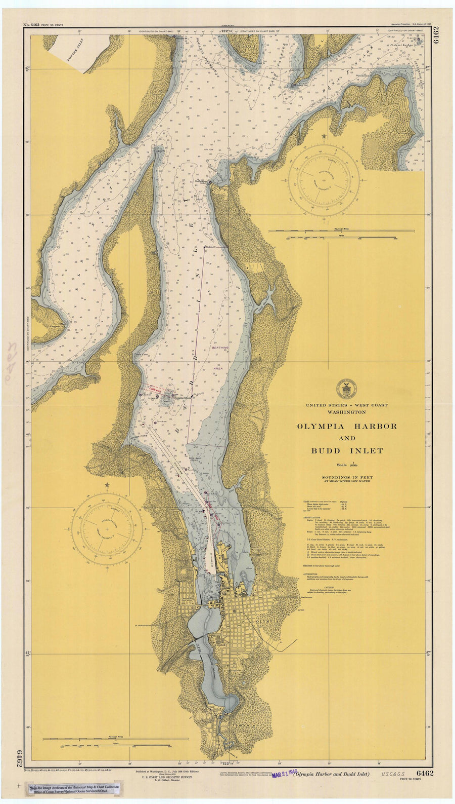 Olympia Harbor and Budd Inlet Map - 1948