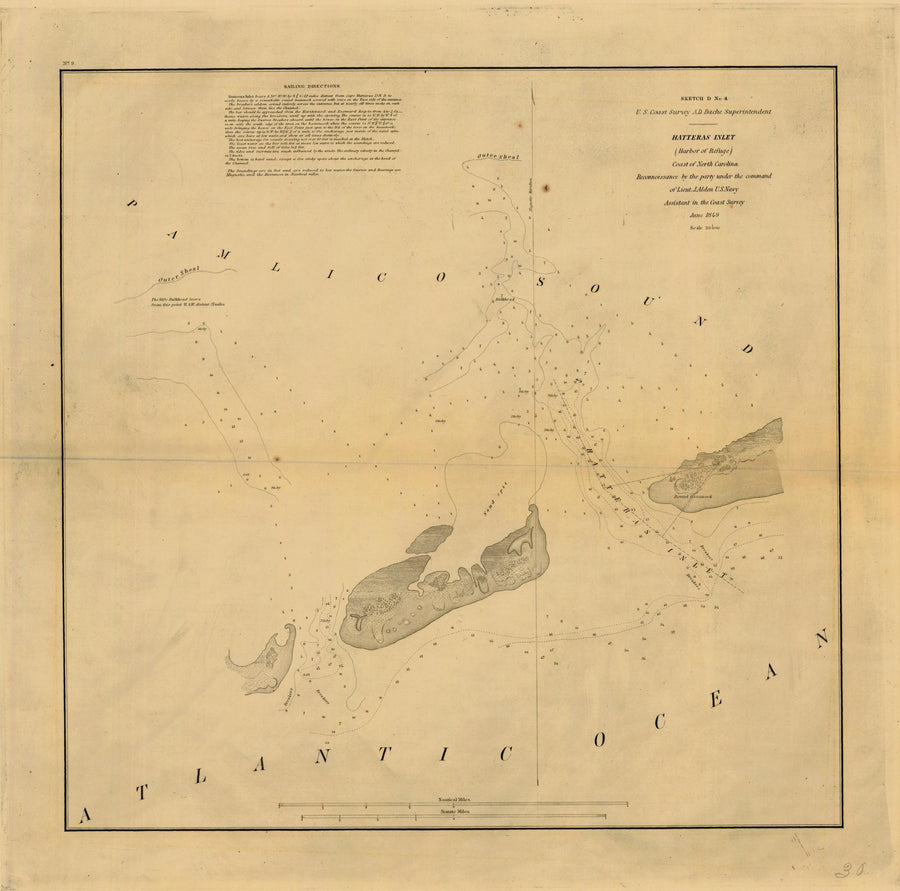 Pamlico Sound - Hatteras Inlet Map - 1849