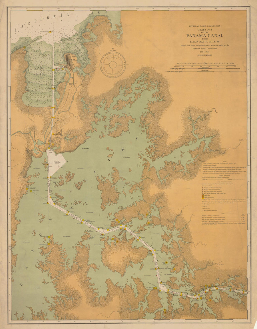 Panama Canal Map - Limon Bay to Mile 29 Map 1914