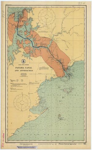 Panama Canal Map and Approaches Chart - 1923