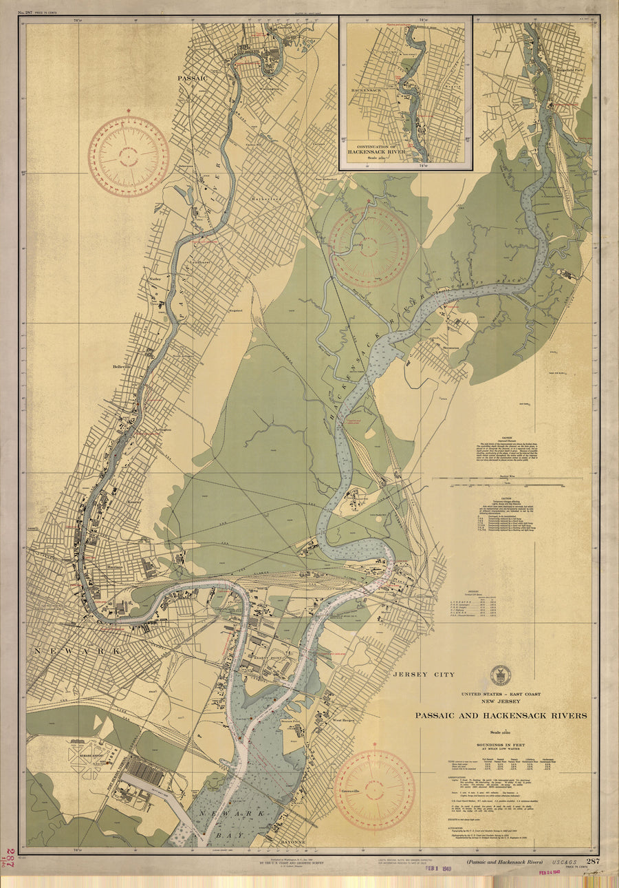Passaic and Hackensack Rivers Map - 1940