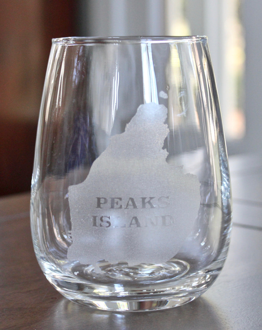 Peaks Island Map Engraved Glasses