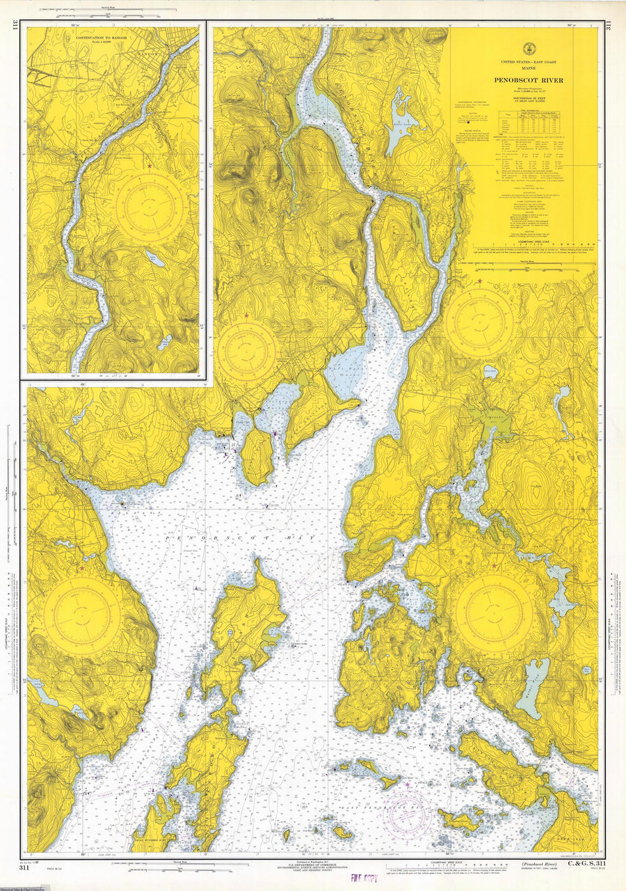 Penobscot Bay and Penobscot River Map - 1969