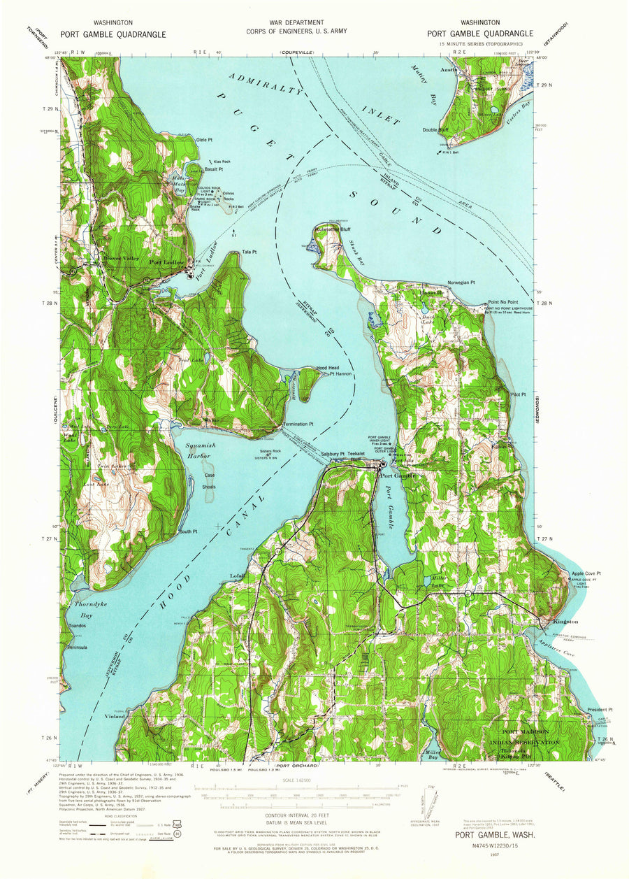 Port Gamble Washington Topographic Map - 1937