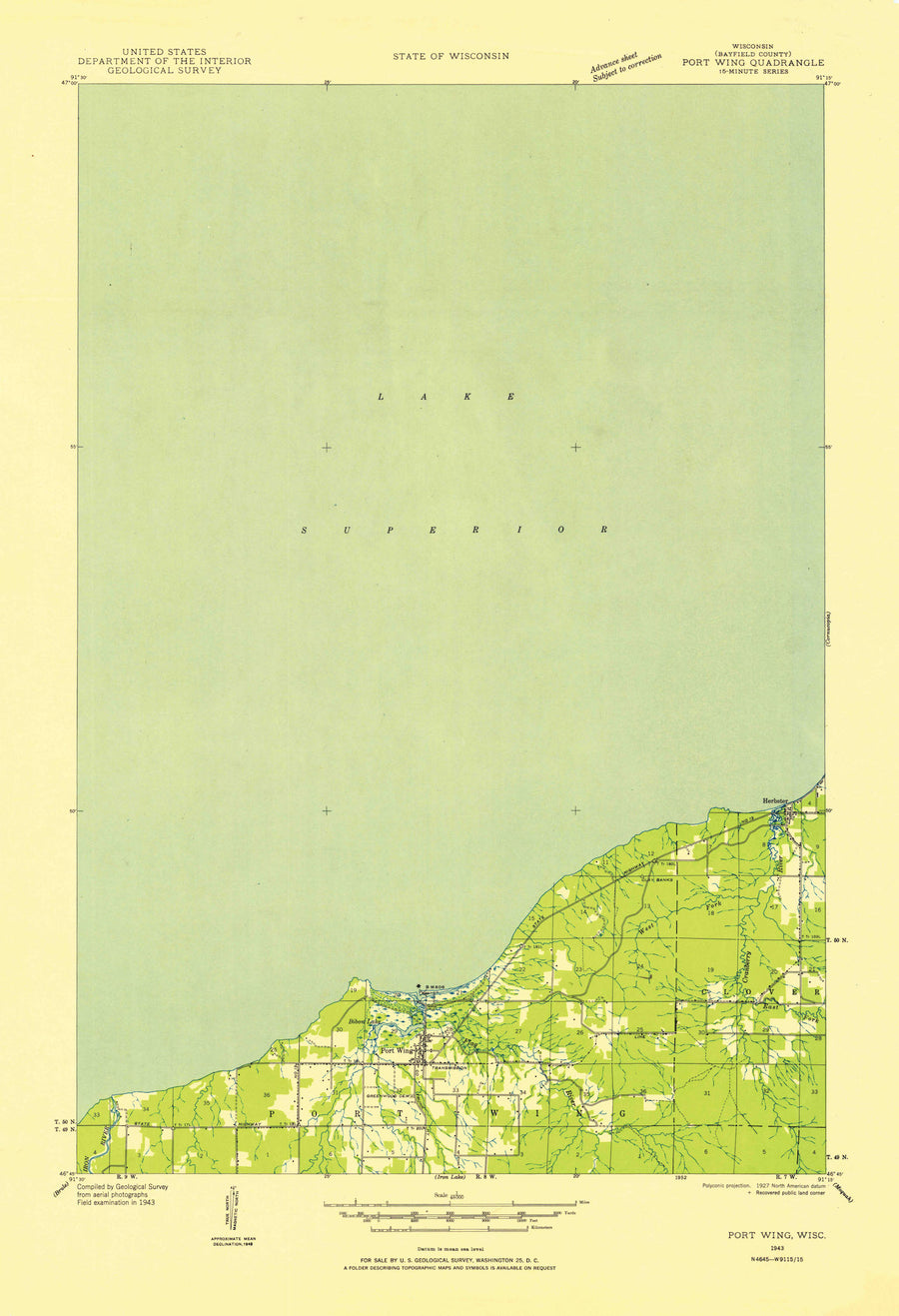 Port Wing Wisconsin Topographic Map - 1943