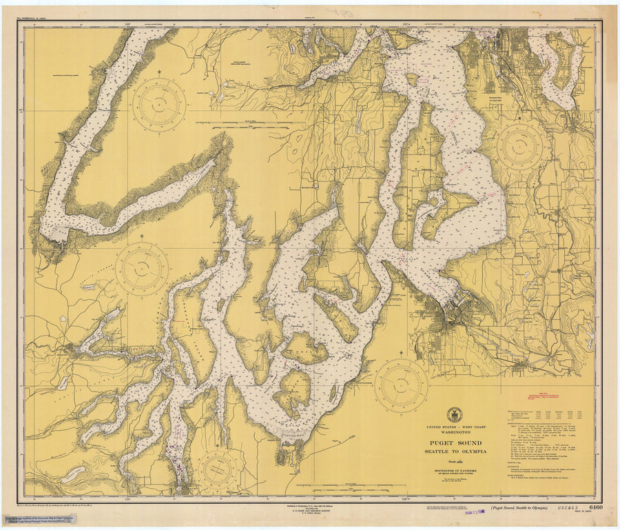 Puget Sound Map - Seattle to Olympia 1938