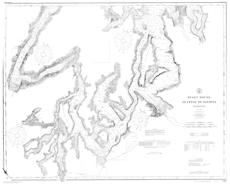 Puget Sound Map - Seattle to Olympia (B&W) 1979