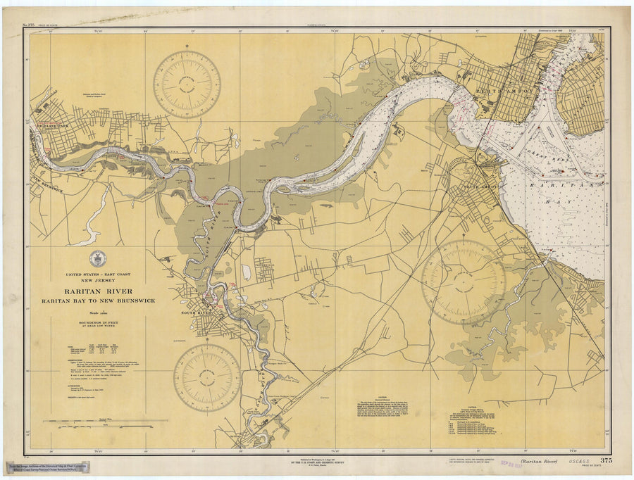 Raritan River - Raritan Bay to New Brunswick Map - 1937