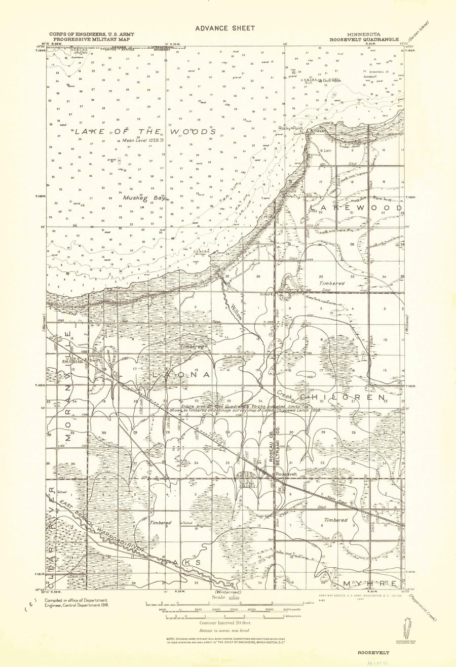 Roosevelt, Minnesota Topographic Map - 1943