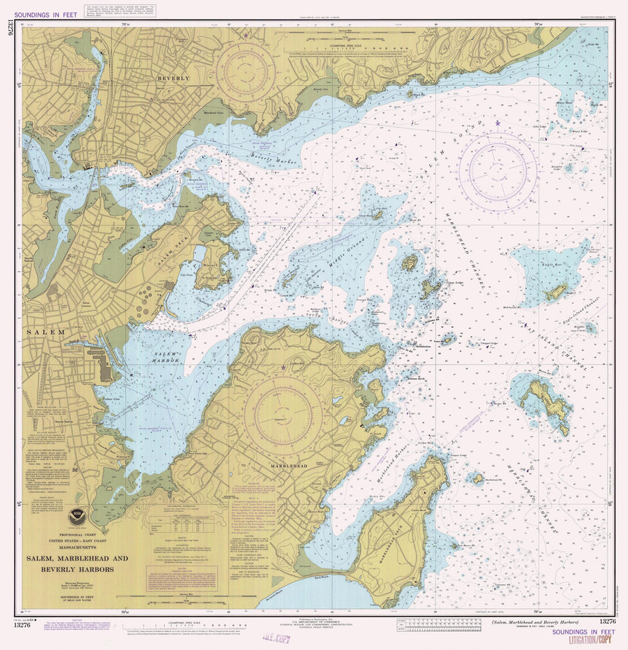 Salem, Marblehead & Beverly Harbors Map - 1984