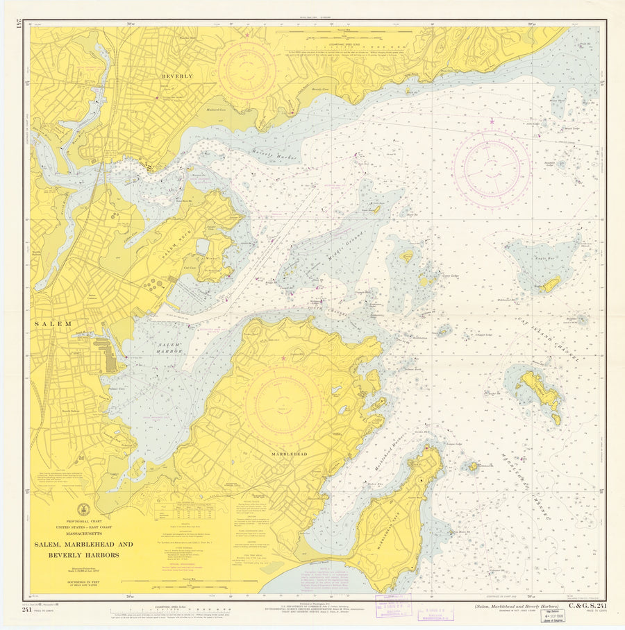 Salem, Marblehead & Beverly Harbors Map - 1966