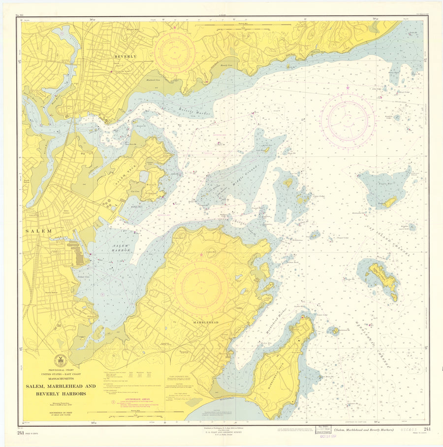 Salem, Marblehead & Beverly Harbors Map - 1954