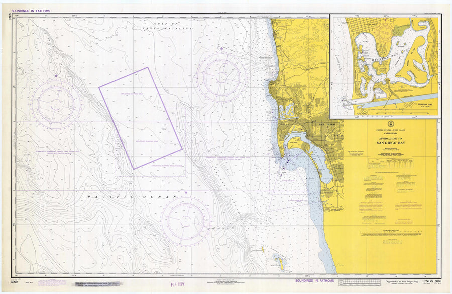 San Diego Bay Approaches Map - 1971