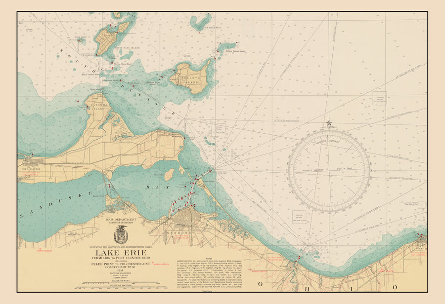 Sandusky Bay Map - Lake Erie - 1941
