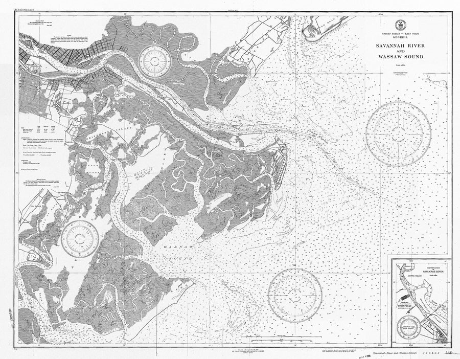 Savannah River & Wassaw Sound Map (B&W) - 1931