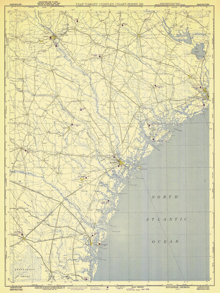Savannah - USAF Target Map - 1950