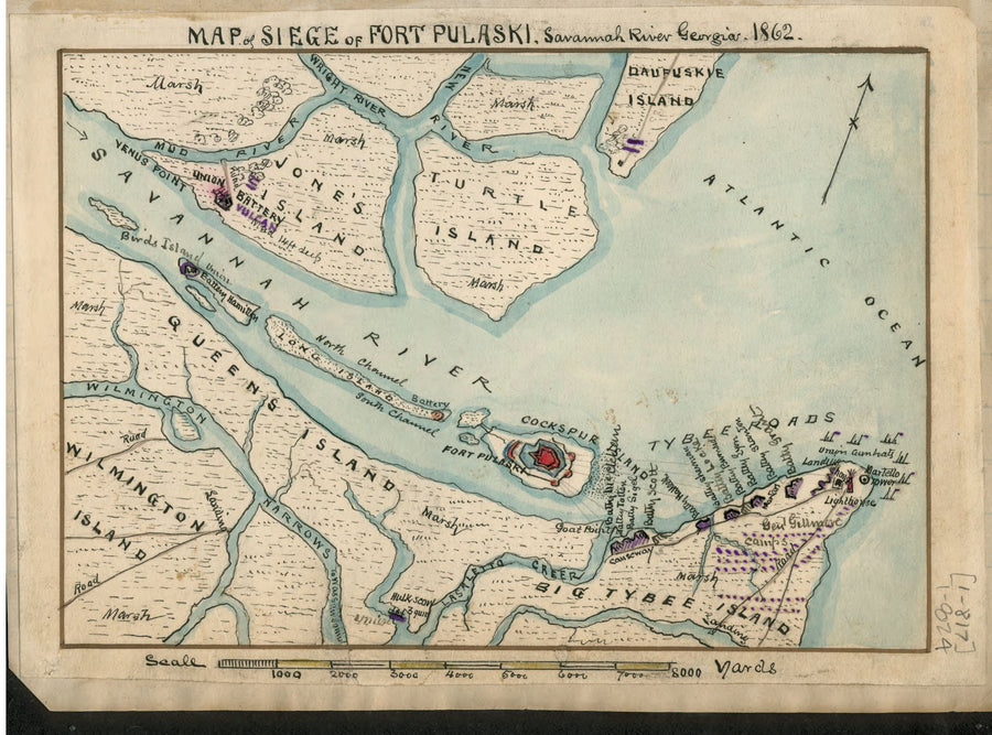 Savannah River - Siege of Fort Pulaski Map 1862