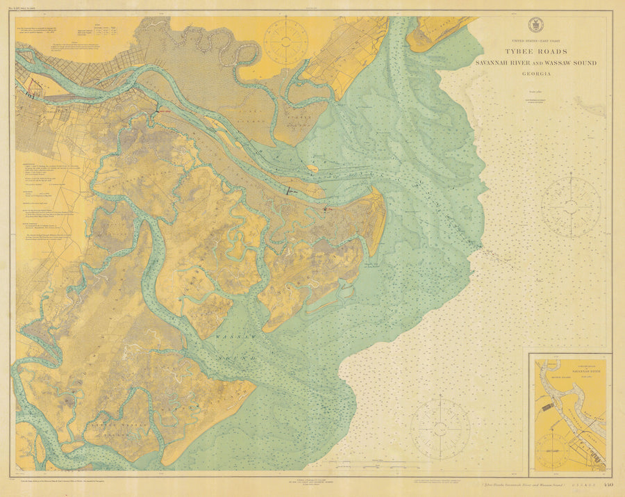 Savannah River & Tybee Island Map (Colorized) - 1925