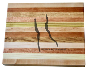 Seneca and Cayuga Lakes Map Engraved Wooden Serving Board & Bar Board