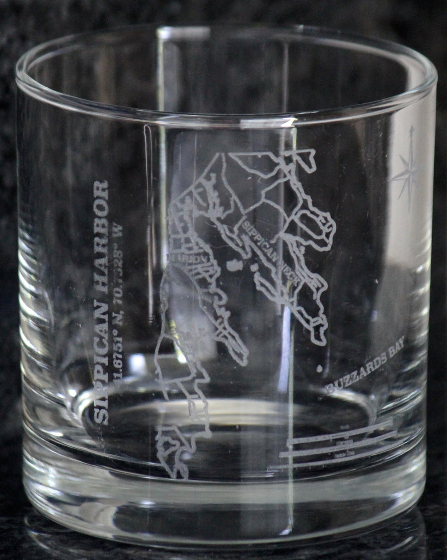 Sippican Harbor Map Engraved Glasses