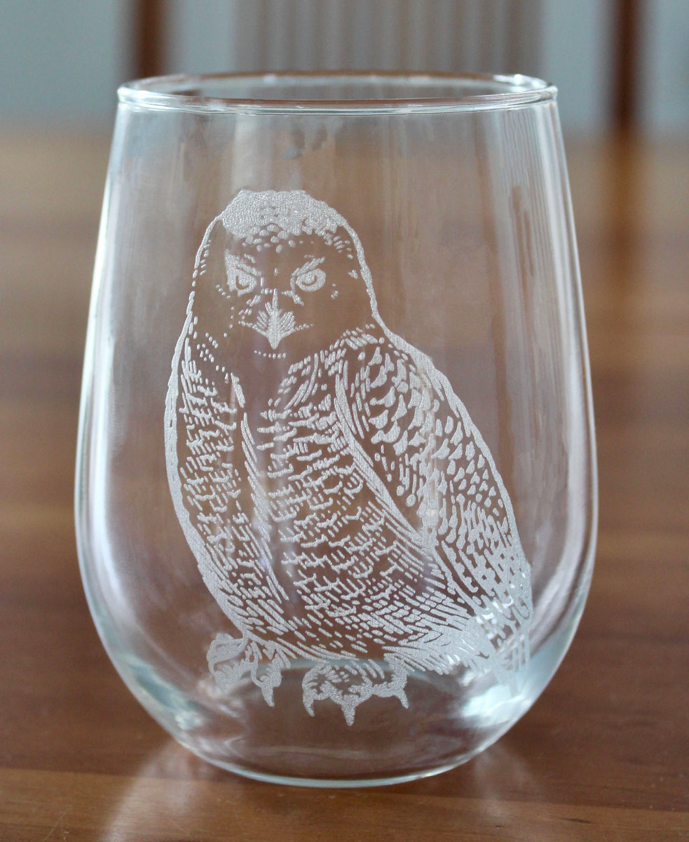 Snowy Owl Laser Engraved Glasses