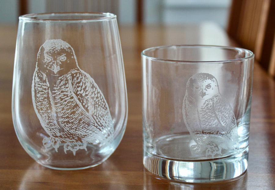 Snowy Owl Laser Engraved Glasses