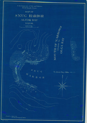 Snug Harbor - Alitak Bay Alaska Map (Blue)