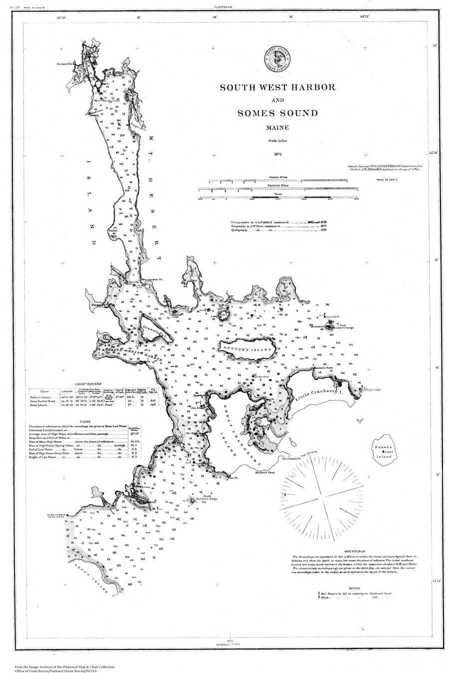 Southwest Harbor and Somes Sound Maine Map - 1872 (B&W)