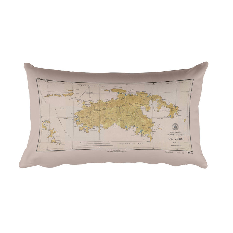 St. John Map Pillow - USVI 1948 (20"x12" pillow)