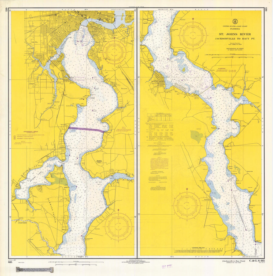 St. Johns River - Jacksonville to Racy Point Map - 1968