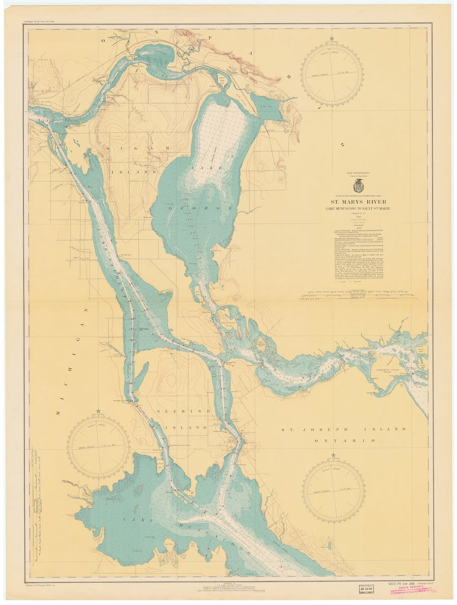 St. Mary's River - Lake Munuscong to Sault Ste. Marie Map - 1940