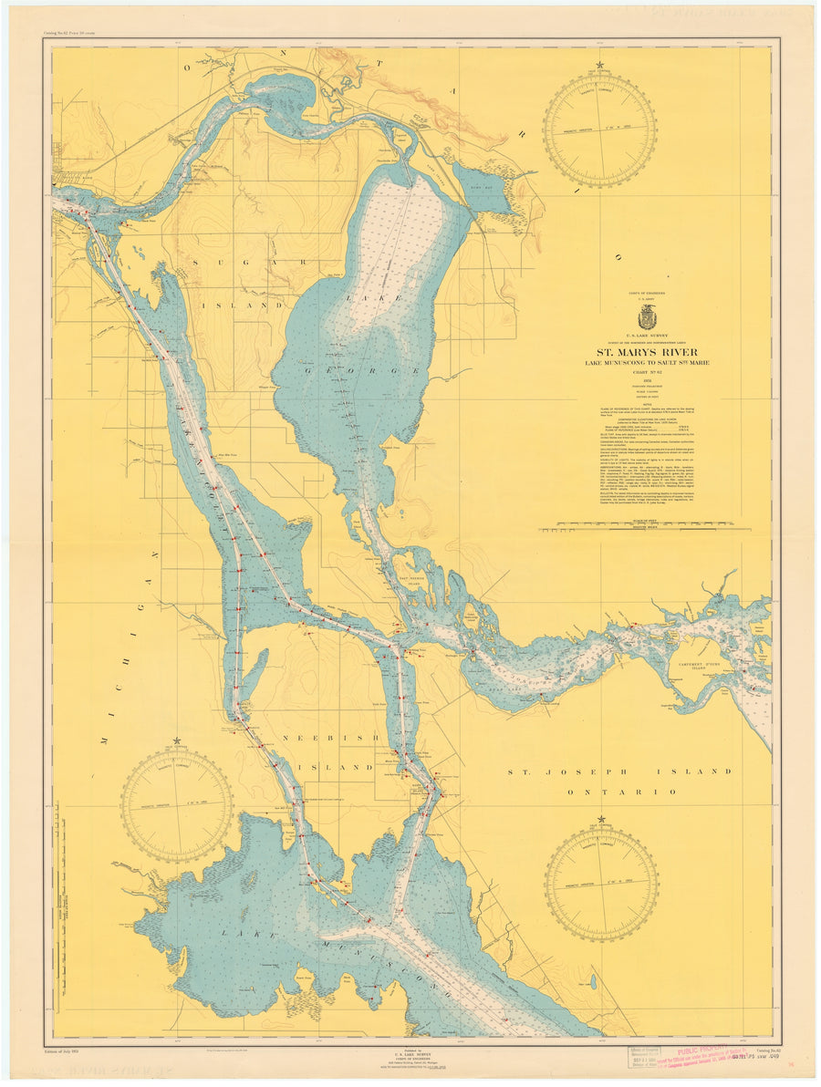St. Mary's River - Lake Munuscong to Sault Ste. Marie Map - 1951
