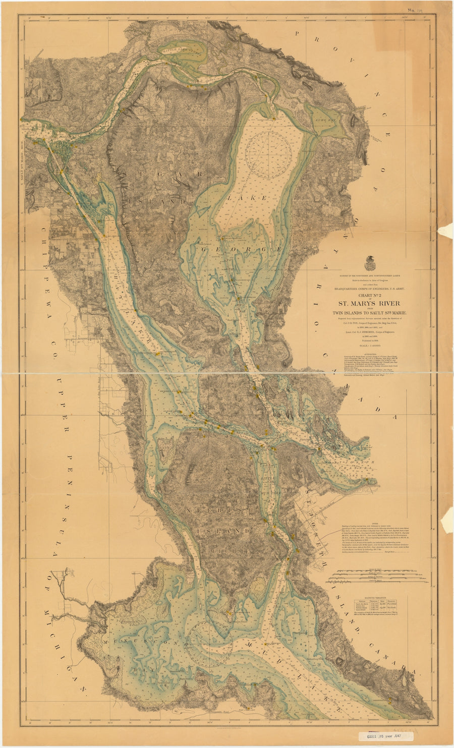 St. Mary's River - Twin Islands to Sault Ste. Marie Map - 1895