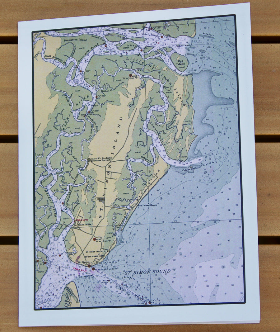 St. Simons Island Map (1940) Notecards (1979) - 4.25"x5.5"