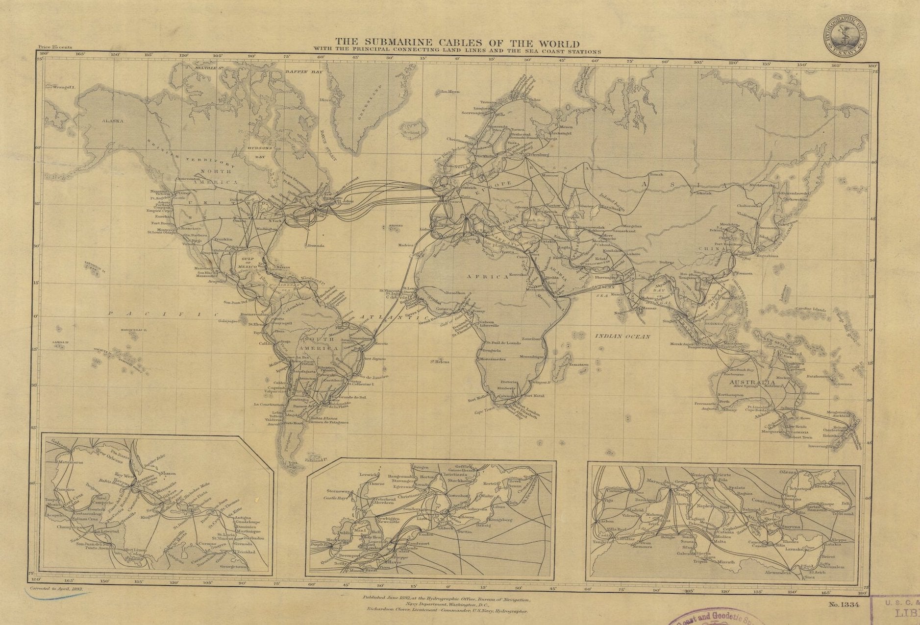 Submarine Cables of the World Map - 1893 – HullSpeed Designs